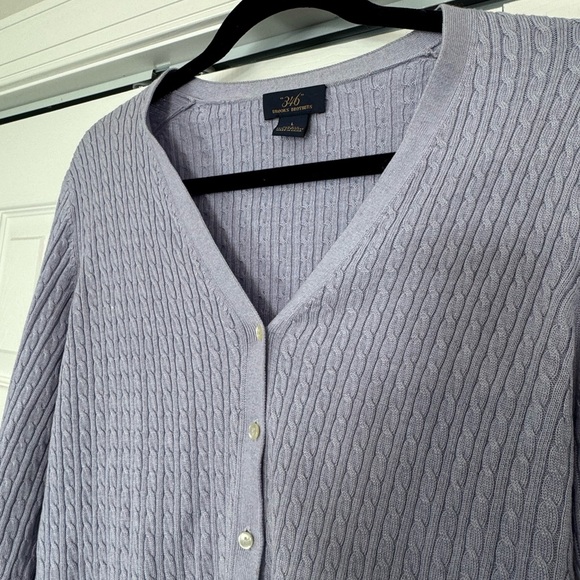 Brooke’s Brothers Brothers 346 cable-knit cardigan Women’s size L light purple - Picture 4 of 5